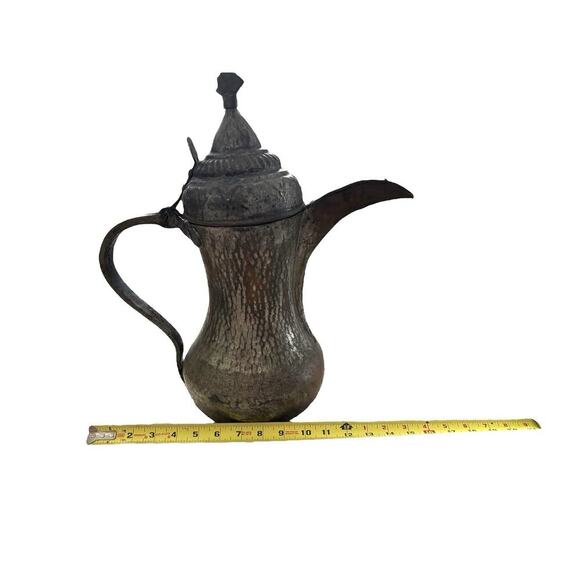 ISLAMIC ANTIQUE ARABIC COPPER & BRASS Handmade COFFEE POT HUGE DALLAH 17” Tall - Picture 12 of 12
